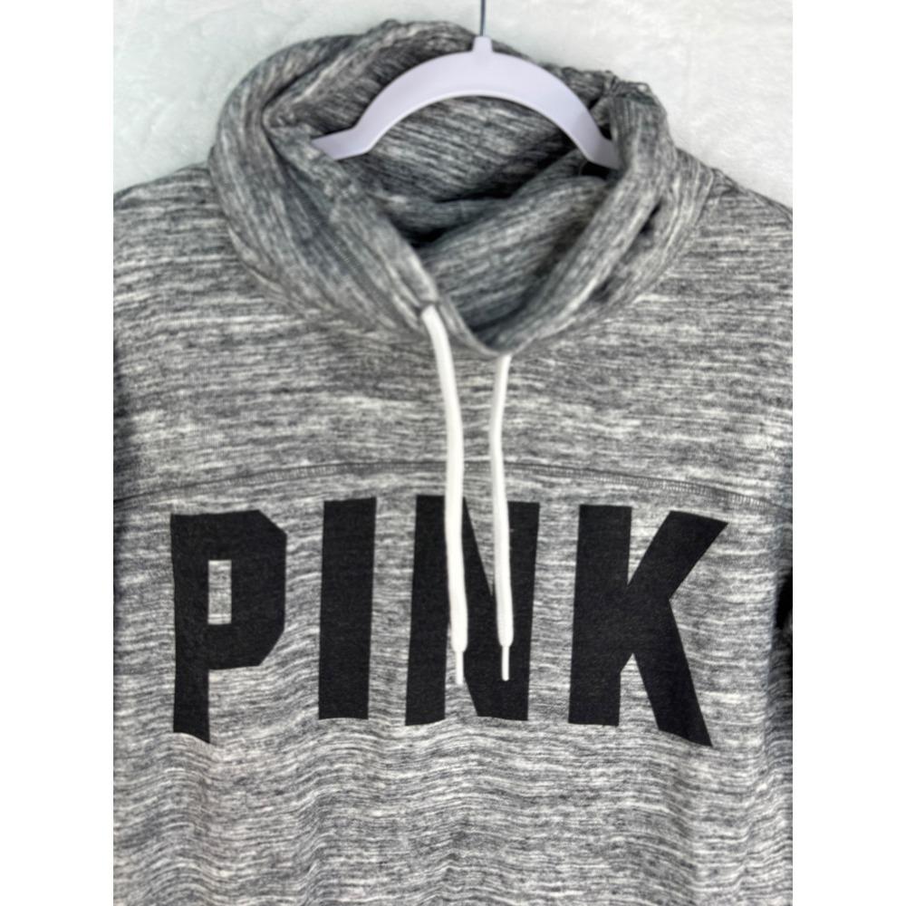 PINK Victoria's Secret Cowl Neck Hoodie Marled Grey Logo Sweatshirt XS - Picture 2 of 7